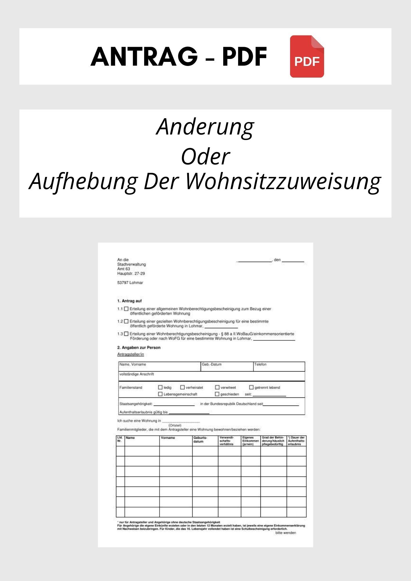 Antrag Auf Änderung Oder Aufhebung Der Wohnsitzzuweisung
