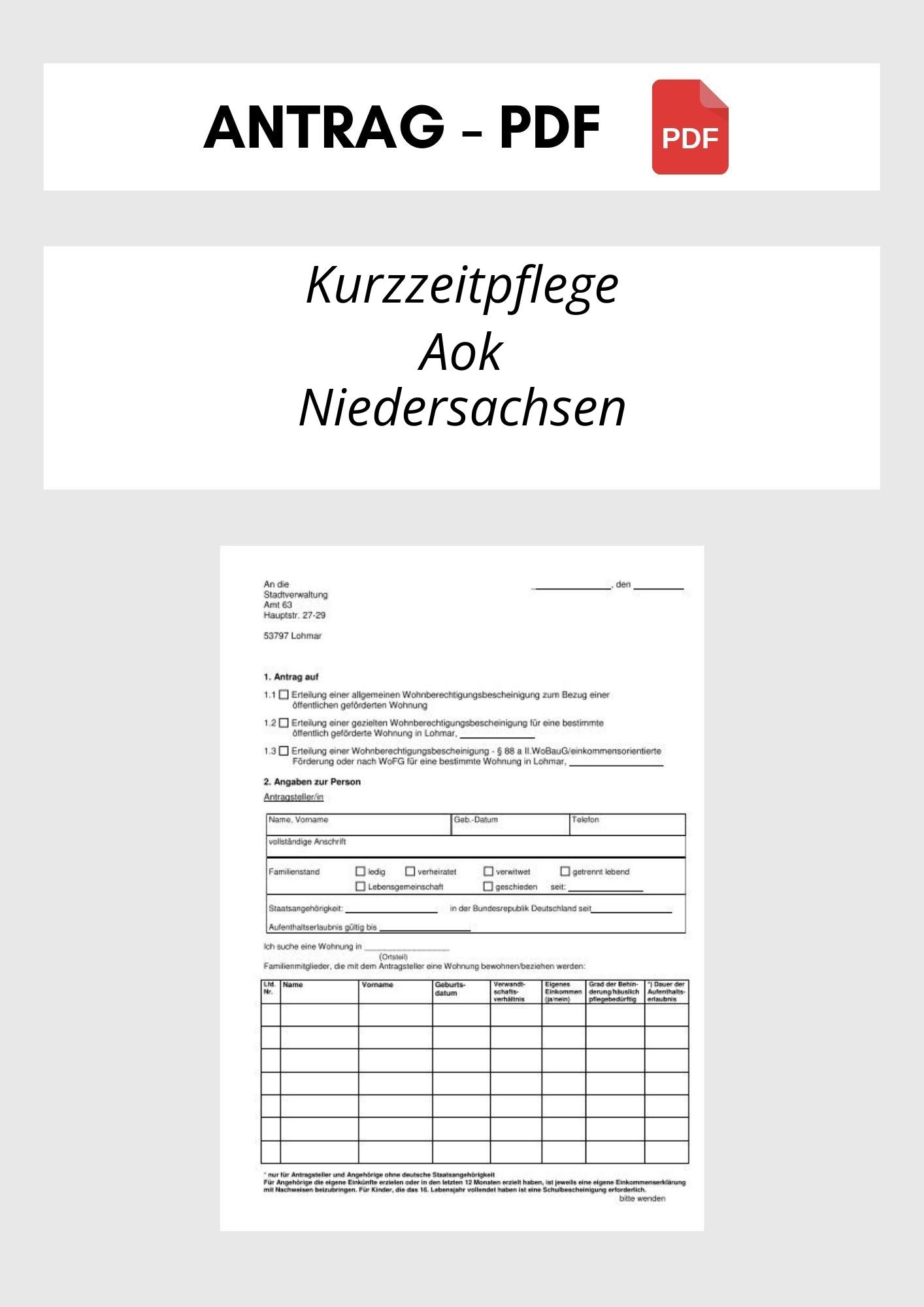 Antrag Kurzzeitpflege Aok Niedersachsen