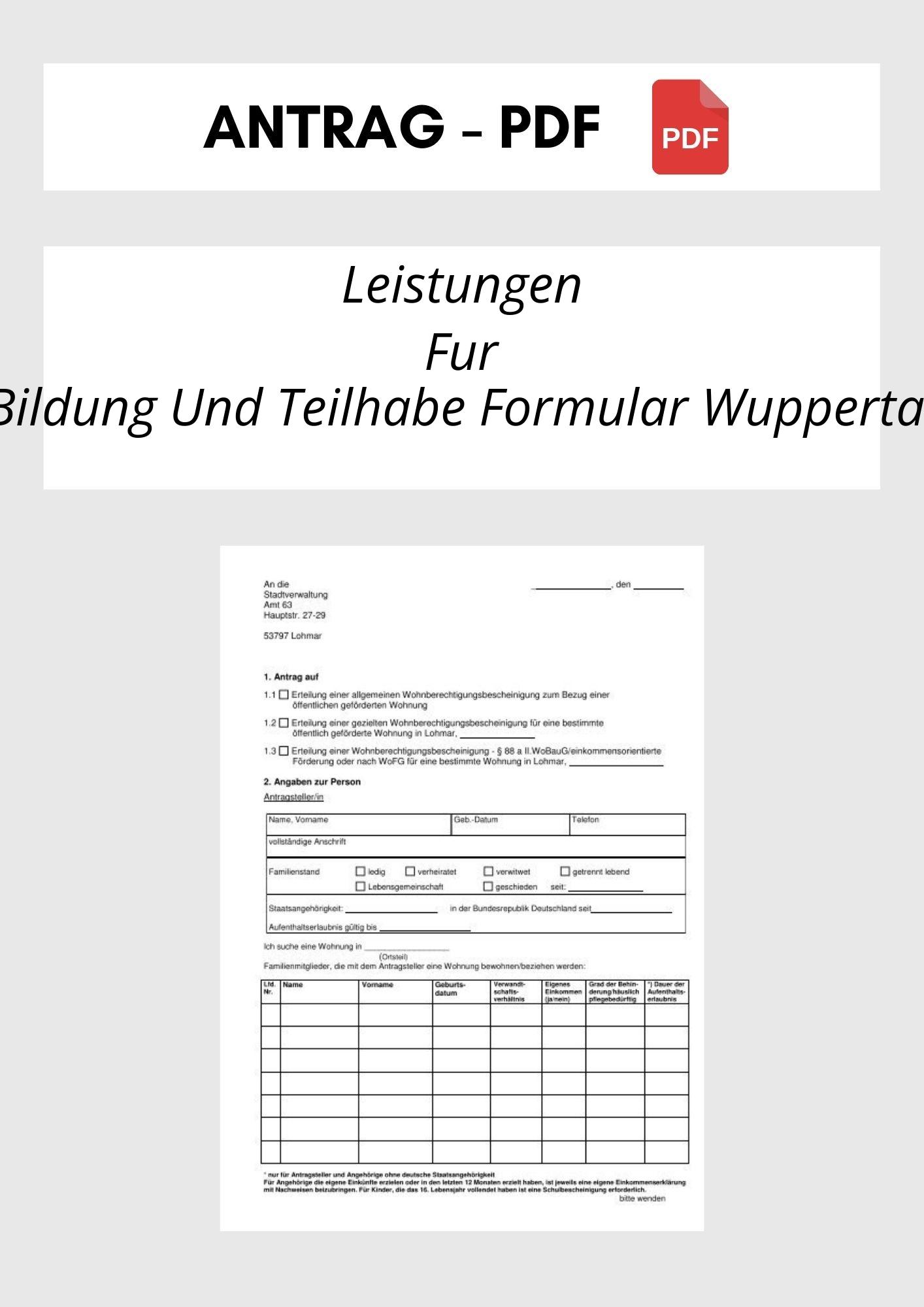 Antrag Auf Leistungen Für Bildung Und Teilhabe Formular PDF Wuppertal