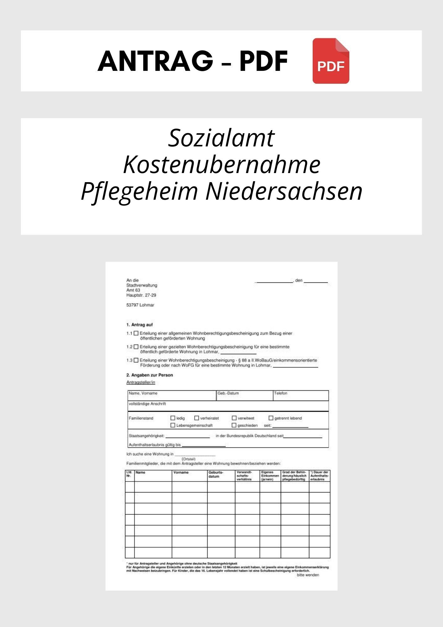 Sozialamt Antrag Auf Kostenübernahme Pflegeheim Niedersachsen